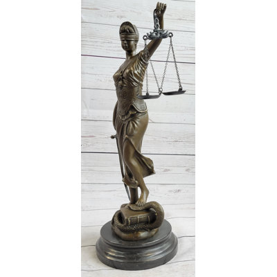 BRONZE SCALE OF JUSTICE BLIND JUSTICE SCULPTURE STATUE CLASSICAL FIGURINE 18'' NR