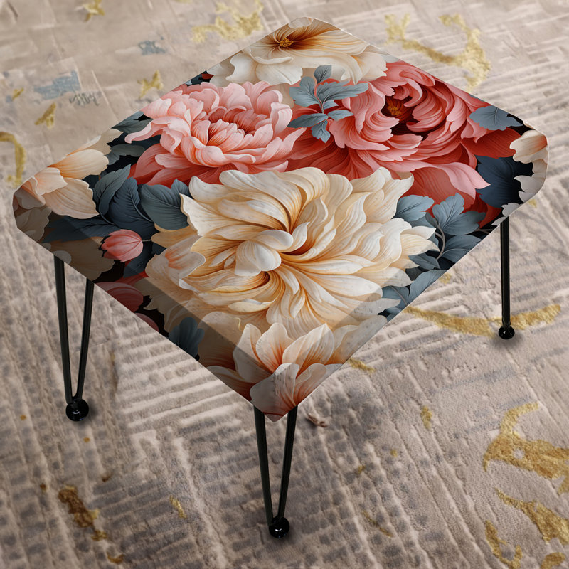 Beige et rose Timeless Peony Delights - Repose-pieds rectangulaire floral