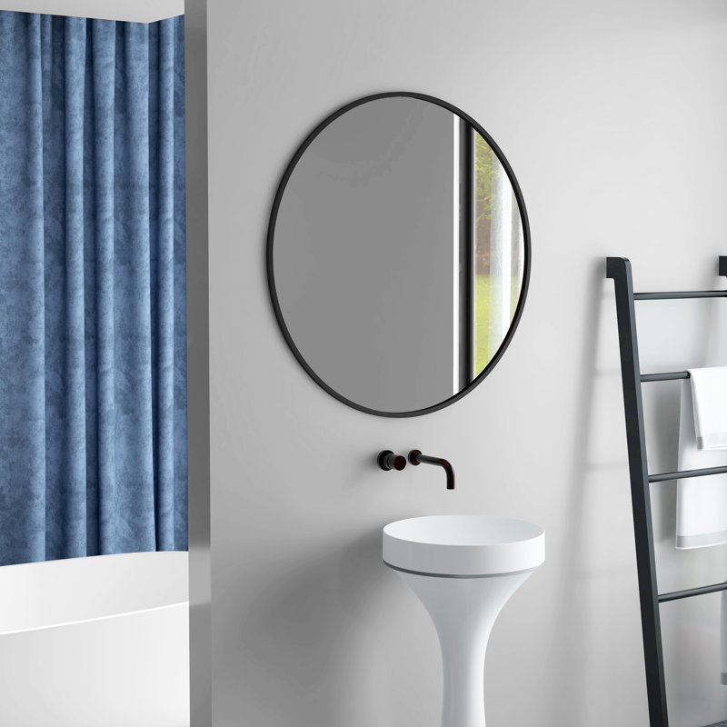 Miroir mural rond 36 po avec cadre en métal pour salle de bain noir