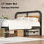 Grand lit plateforme en métal noir avec tête de lit en bois massif foncé de 40 po, rangement sous le lit, support silencieux, aucun sommier requis-1026695247-1034755524