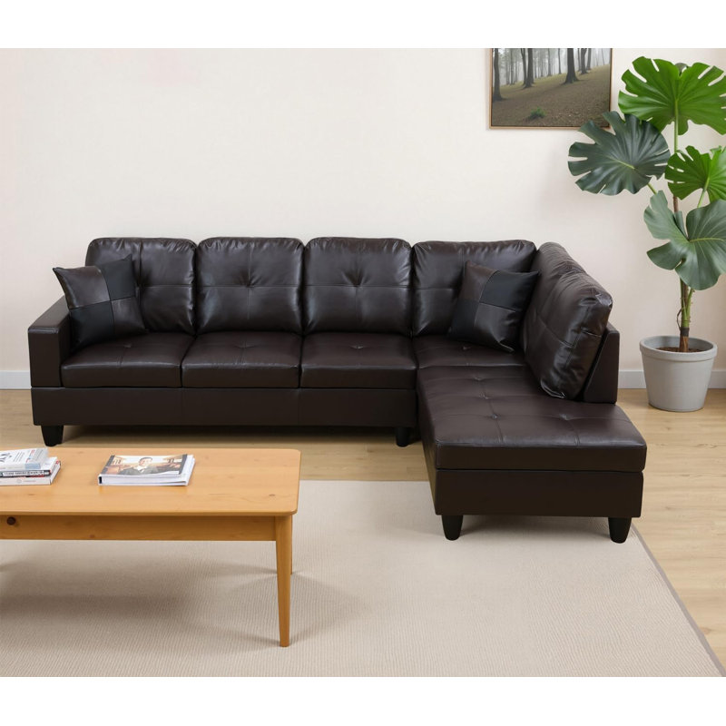 2 - Piece Faux Leather Sectional, Right Hand Facing, Brown Faux Leather