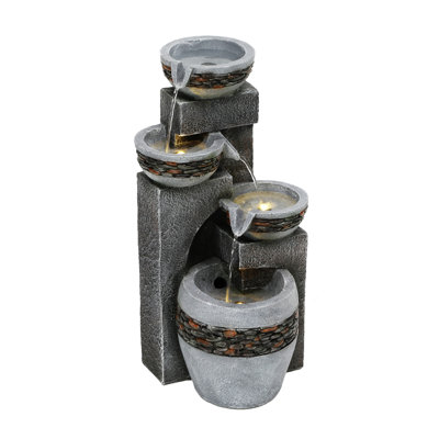 19.4" Outdoor Water Fountain with LED Lights, Weather-Resistant Resin Water Feature for Garden, Patio Decor