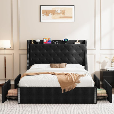 Velvet Bed Frame, Upholstered Platform Bed with Headboard, Wooden Slat Support, No Box Spring Needed
