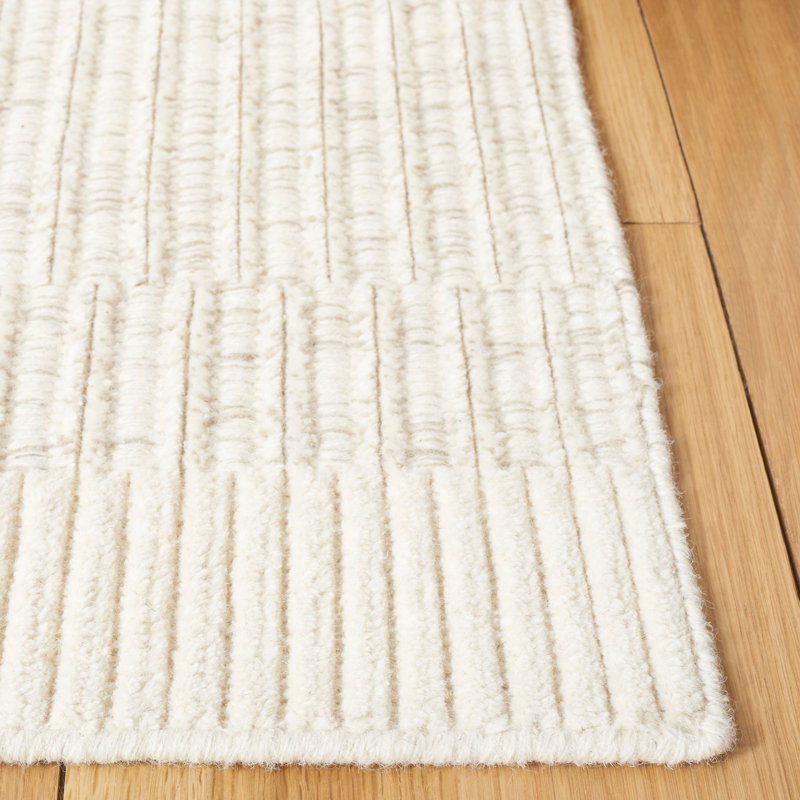 Martha Stewart Hand Loomed Wool/Cotton Solid Color Rug in Ivory/Gray, Rectangle 3' x 5'