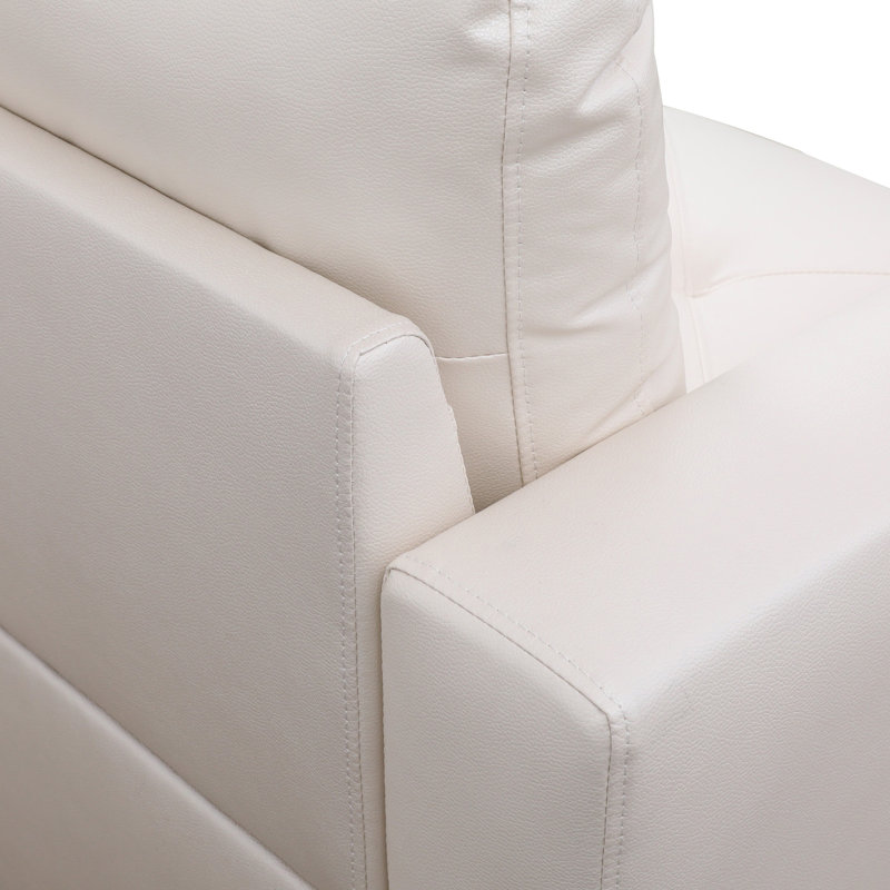 Beverlys 97" Wide Faux Leather Sofa & Chaise with Ottoman, Off White Faux Leather, Right Hand Facing