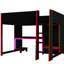 Lit double, lit mezzanine en bois, fini noir, bureau intégré, garde-robe, DEL, tiroir, rangement, expérience noir, peu encombrant, fonctionnel-913168879