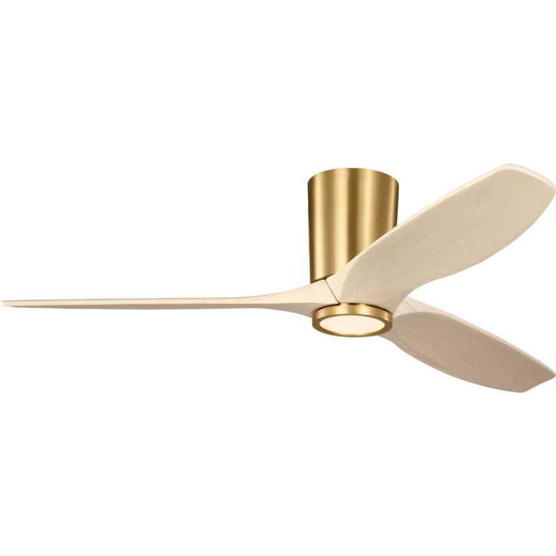 Seyra Smart Hugger LED Ceiling Fan, 52" Wide, Burnished Brass, Washed White Oak