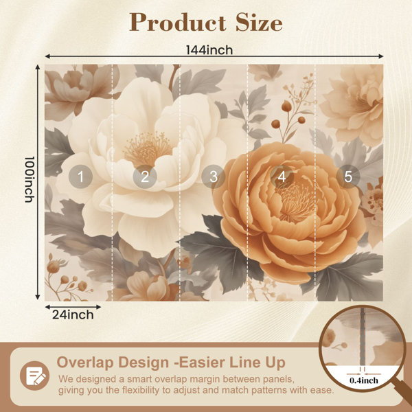 Red Barrel Studio® Peel and Stick Wallpaper Soft Floral Bouquet Golden ...