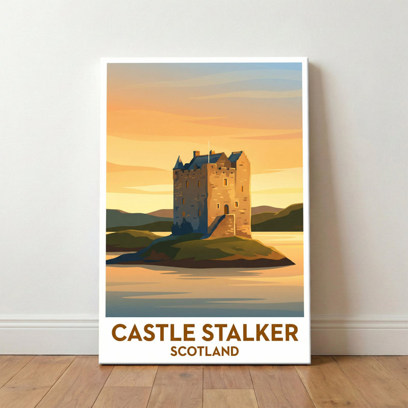 Castle Stalker, Scotland - Romantic Coastal Castle Travel Poster For Scottish Highlands Wall Art. Giclee Print On Wrapped Canvas. Wall Art, Home Decor - Castles & Palaces, Scotland - Wrapped Canvas Print