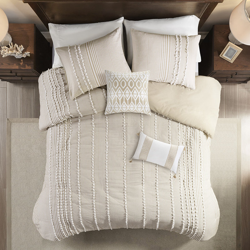 Housse de couette 100% coton avec rayures grises et taupe gracieuses 3 pièces