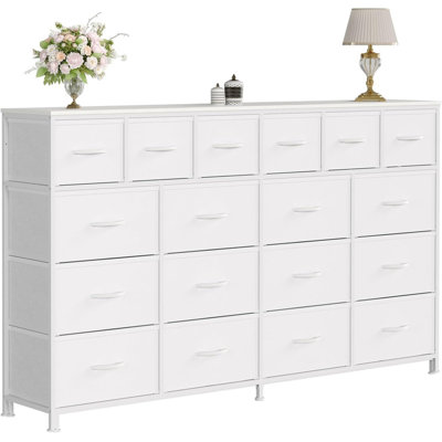 63"W Dresser with 18 Fabric Drawers & Charging Station, Large Storage with Steel Frame & Wood Top by Ebern Designs