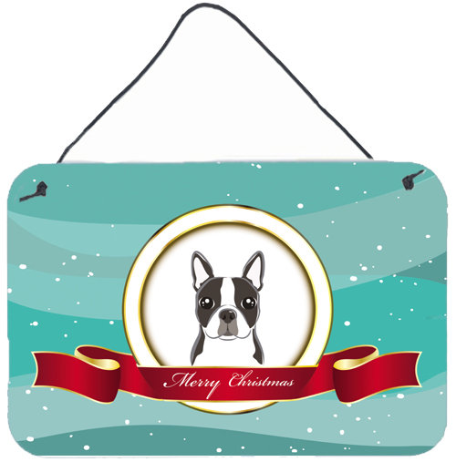 « merry christmas », impression sur plaque, Boston-terrier