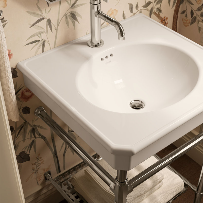 Lavabo de salle de bain rectangulaire sur pied 24 "Claude par Studio McGee, Robinets à monotrou, Dune