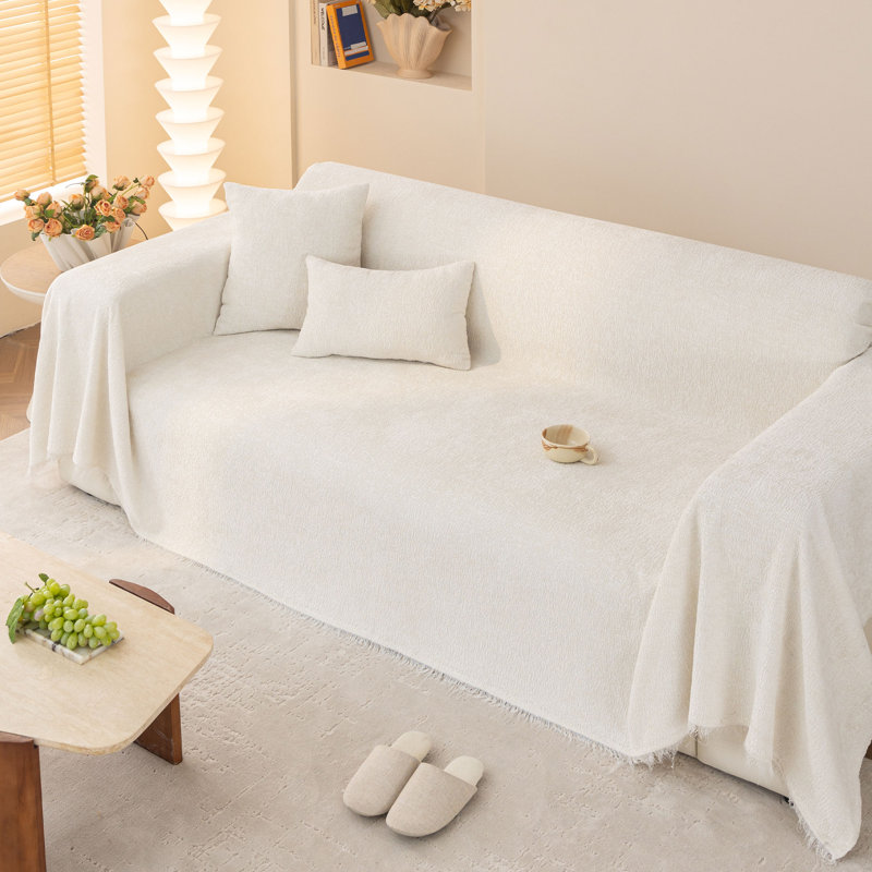 Housse pour canapé Elegant Nordic Chenille, Blanc, H 71 po x l 118 po