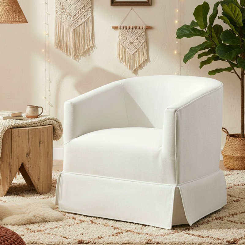 Upholstered Swivel Barrel Chair , White, 1