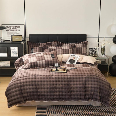 Ensemble de housse de couette de luxe et confortable, literie confortable pour l'automne et l'hiver, décorations de Noël, ensemble de housse de couette scolaire, cadeau de Noël, décorations de Noël pour la maison, sans la courtepointe, brun clair