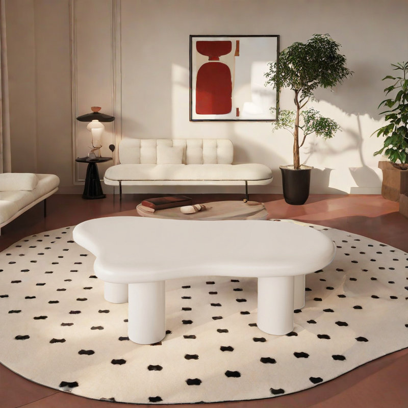 47 Inches Cloud Coffee Table with 4 Legs for Living Room, White