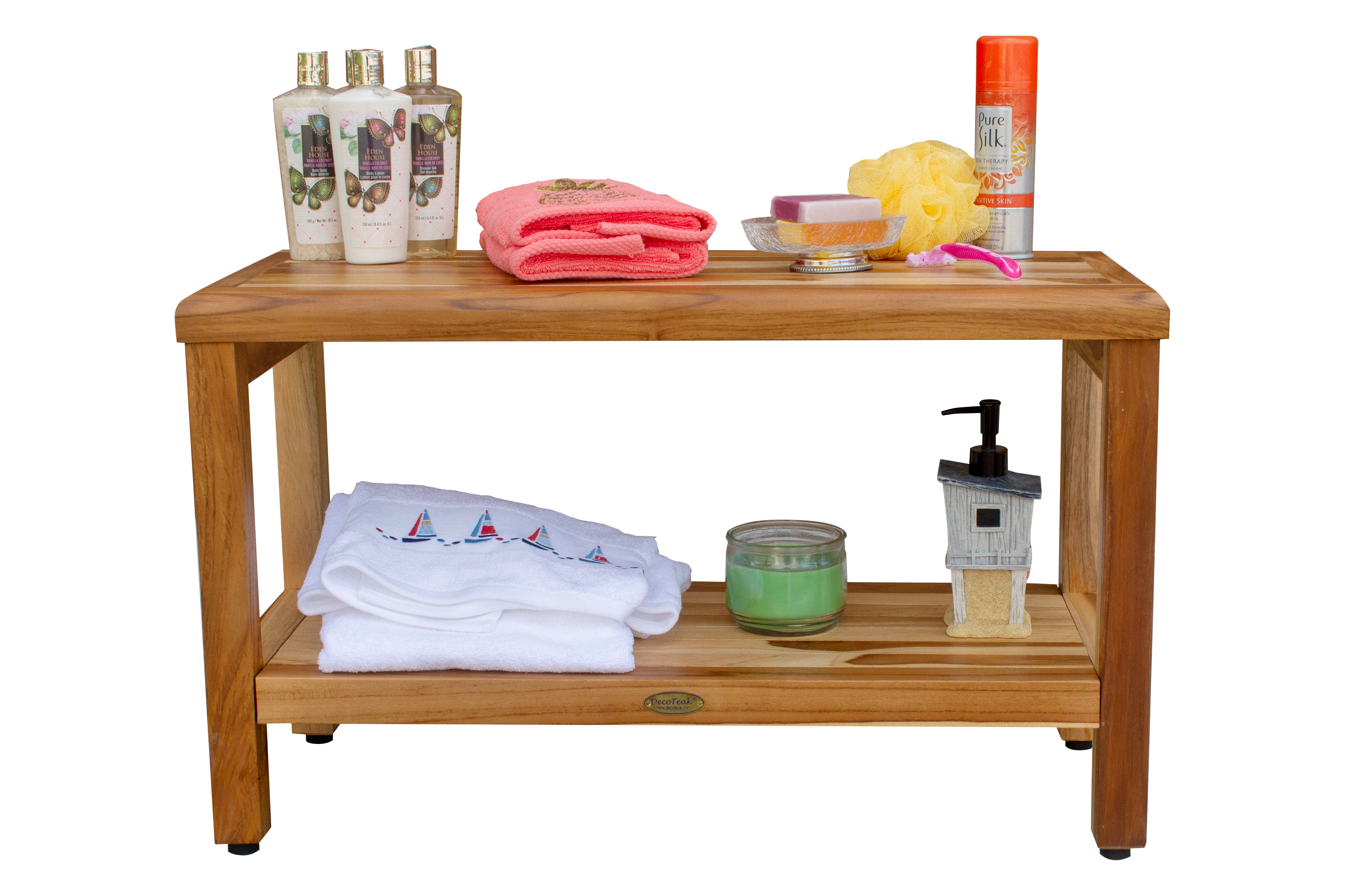 EcoDecors Tranquility 29 EarthyTeak Solid Teak Wood Shower Bench