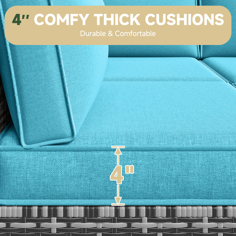 14-pcs 4" Thick Patio Cushion Covers – Water-resistant Replacements For 6-seat Sectional Sofa, Blue