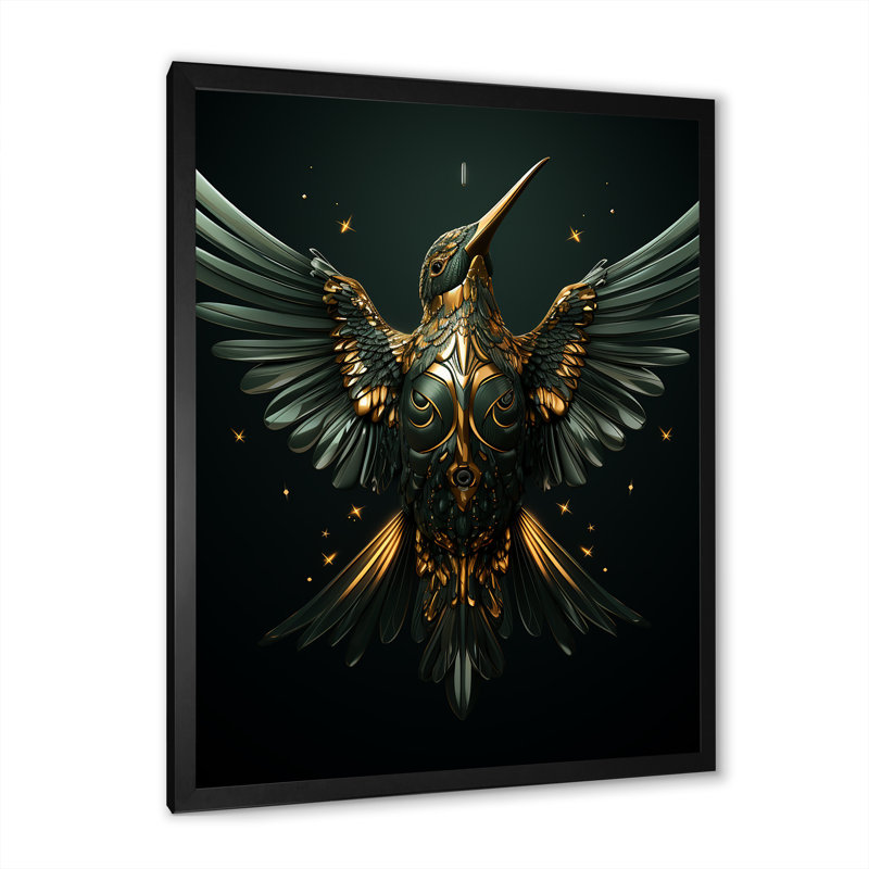 Blue Harmonious Hovering Hummingbird - Colibri, art mural animal, Cadre simple noir, H 40 po x l 30 po x P 1,5 po