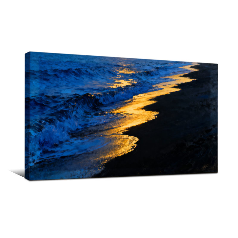 Nautical & Beach Ocean Waves Reflecting Golden Sunset Light, 16" H x 32" W