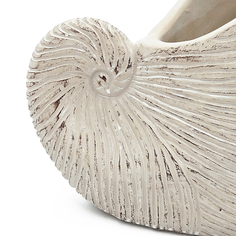 8.5X5.5X6.3" Sand And Cement Nautilus Shell Planter With Textured Beige Finish, 6.34" H x 8.54" W x 5.54" D