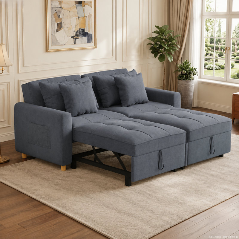 2 Seater Linen Sofa Bed, Dark Grey