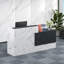 Bureau de réception en marbre avec plateau pour clavier d'ordinateur, tiroir verrouillable, trou de gestion des câbles et rangement pour bureau, restaurant, hôtel, commerce de détail.-1389605323-1388774973