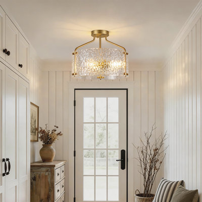 15.4''(W) Modern Dimmable Semi Flush Mount Ceiling Light with Glass Shade, for Living Room Bedroom