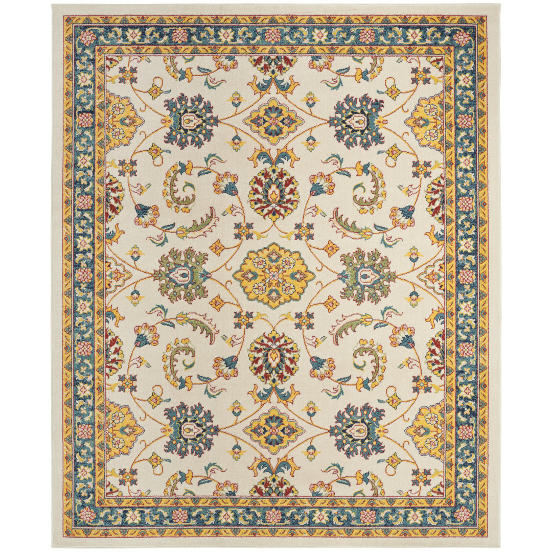 Nourison Essentials Ivory/Gold Indoor/Outdoor Area Rug Bungalow Rose Rug 