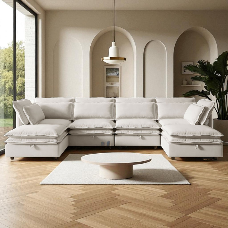Canapé-lit modulaire rembourré 6 pièces 6 pièces, Polyester beige