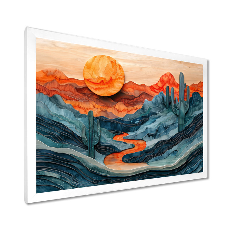 Giovana cactus désert sur un plateau en bois diapositive IV - désert, art mural, H 30 po x l 40 po, Cadre simple, Blanc
