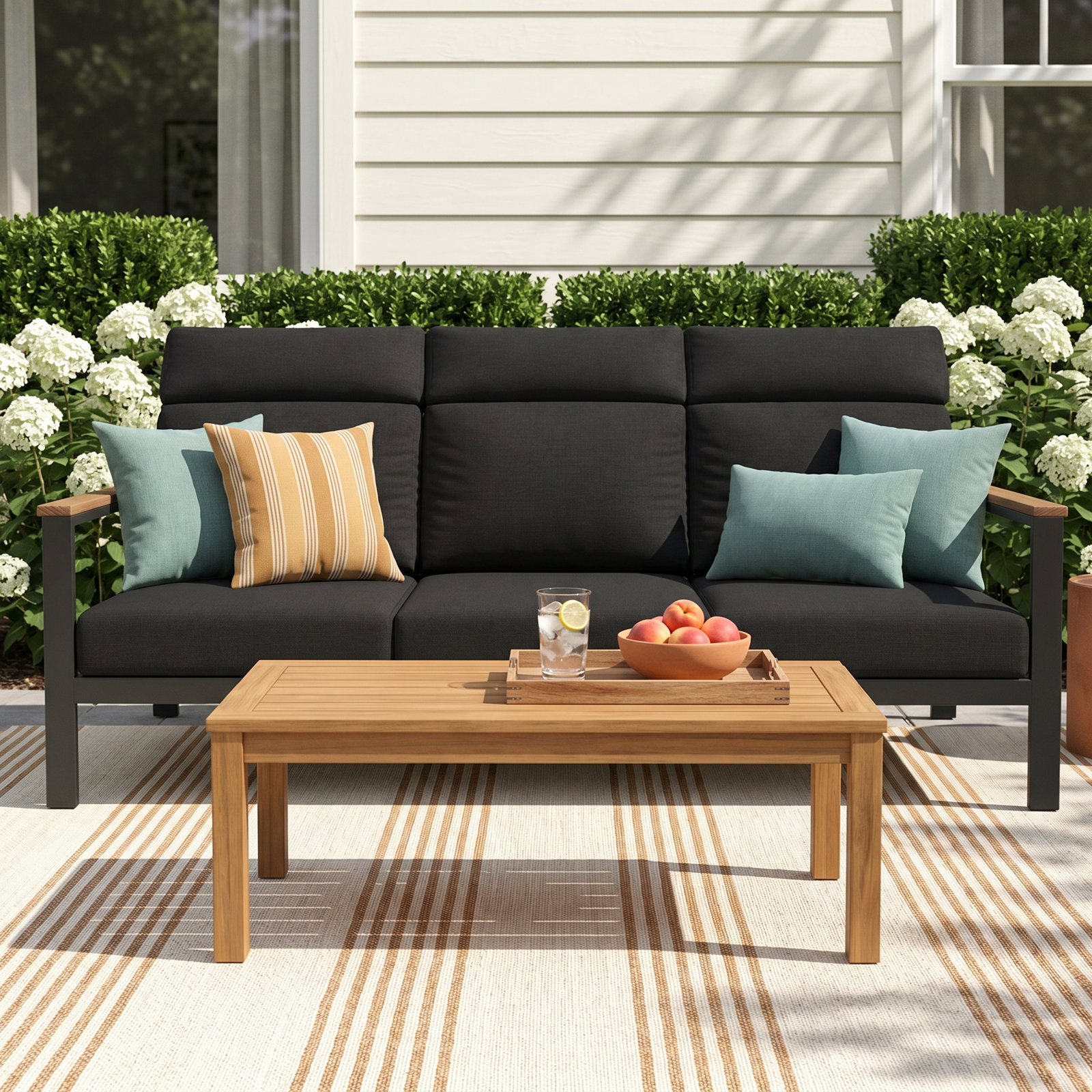 Townsend 80" Sunbrella® Patio Sofa, Canvas Black, Brown, Yes