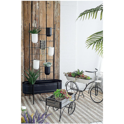 24.4x12.6x15.4-inch Retro Black Cart Plant Shelf, Pot