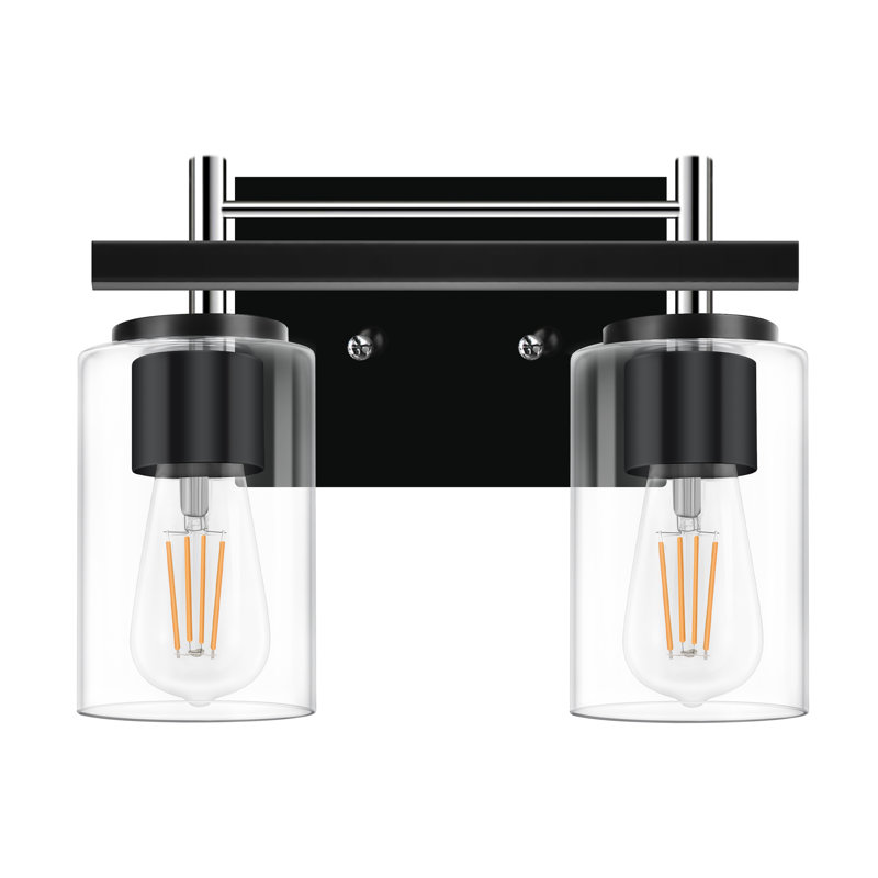 Luminaires de salle de bain: lampe de salle de bain 2 lumières sur miroir avec abat-jour en verre transparent, lampe murale pour miroir
