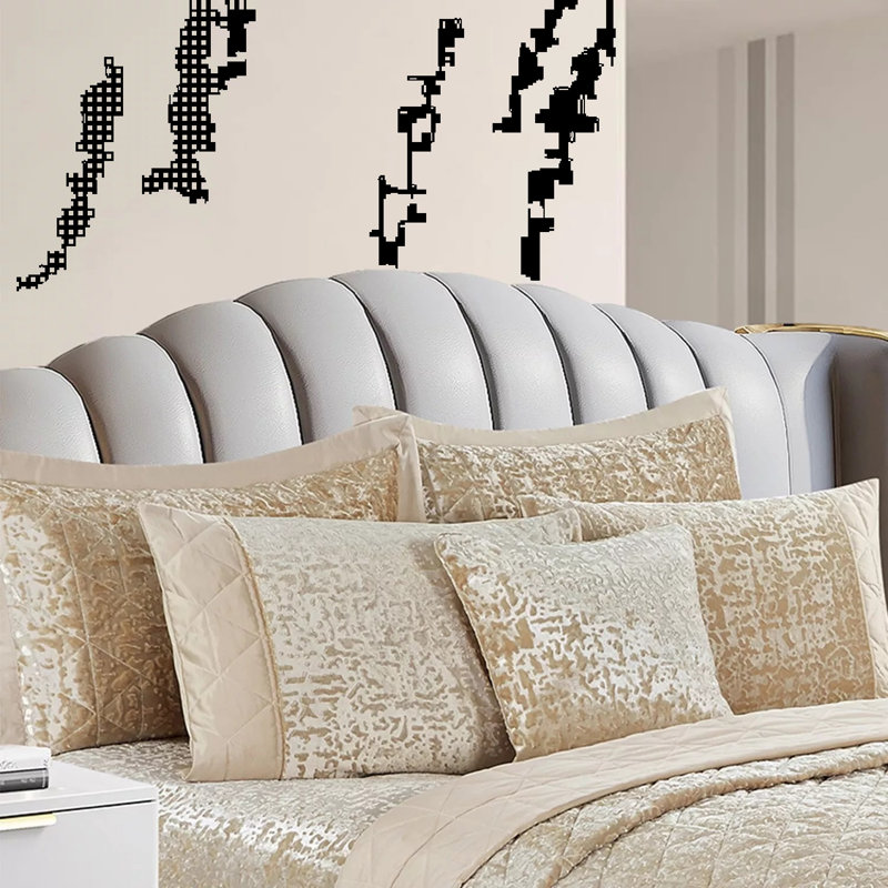 Velvet Bedspread with Pillow Shams, Double Bedspread+ 2 Standard Shams, Beige