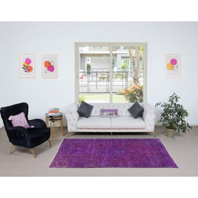 Tapis noué à la main 4,8 x 8 pi en mauve et violet confectionnés pour la cuisine