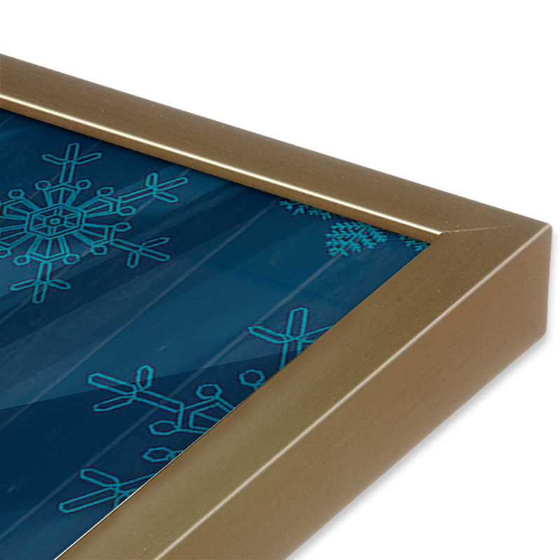 Arbre des Fêtes avec imprimé bleu marine I, H 13,75 po x l 13,75 po, Cadre simple en or brossé, bois massif