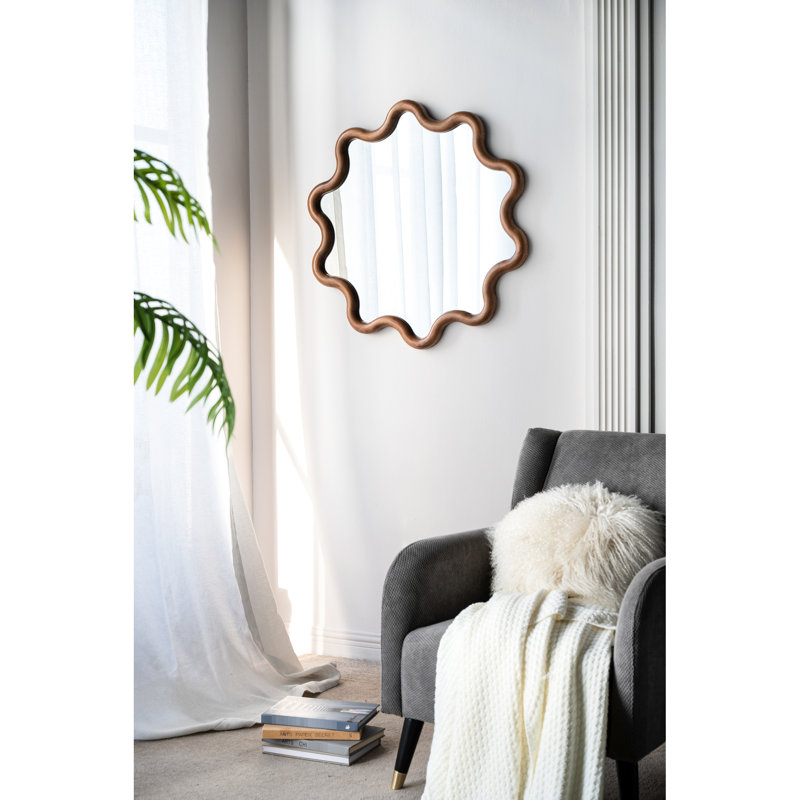 Miroir d'appoint en bois 31,2 "x 30" avec cadre inégalé, salon, chambre à coucher, vestibule brun de 31 po