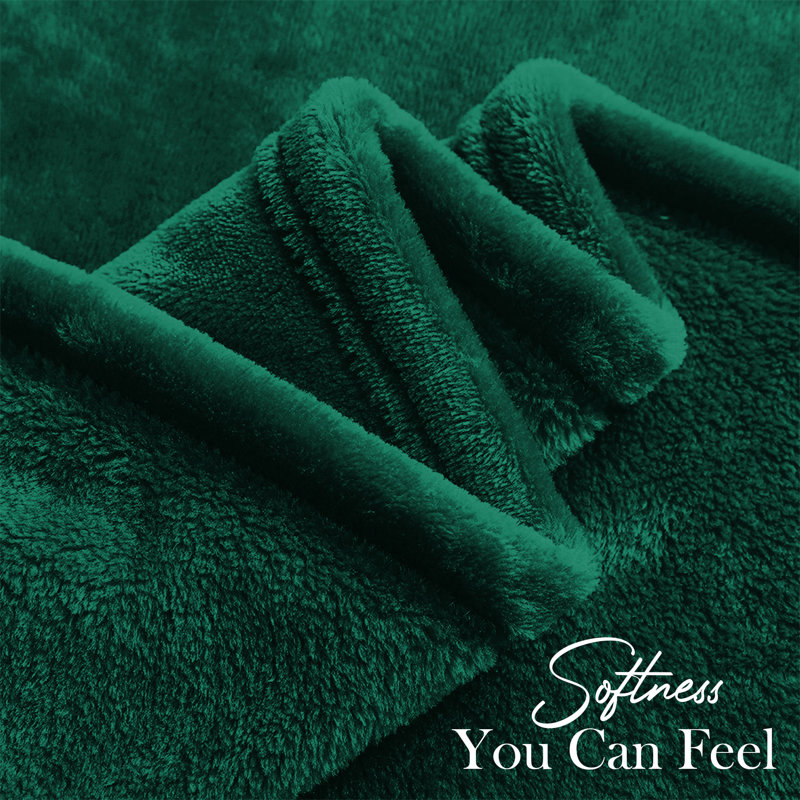 Faux Fur Reversible Fleece Throw Blanket – Soft & Cozy, Green Emerald, Double (4'6)