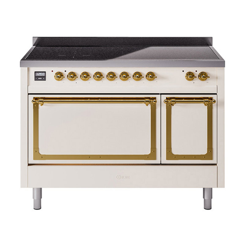 ILVE Nostalgie II Noblesse 48 po à induction, Blanc antique / laiton