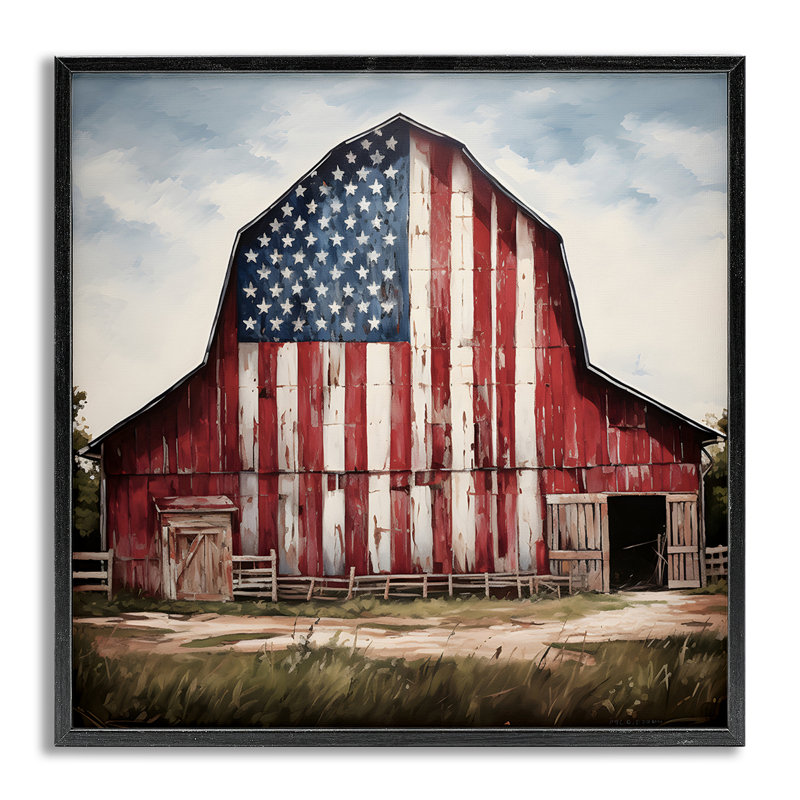 Americana Barn View, estampe numérique encadrée par Petal Prints Design, H 24 po x l 24 po, Estampe numérique Farmhouse