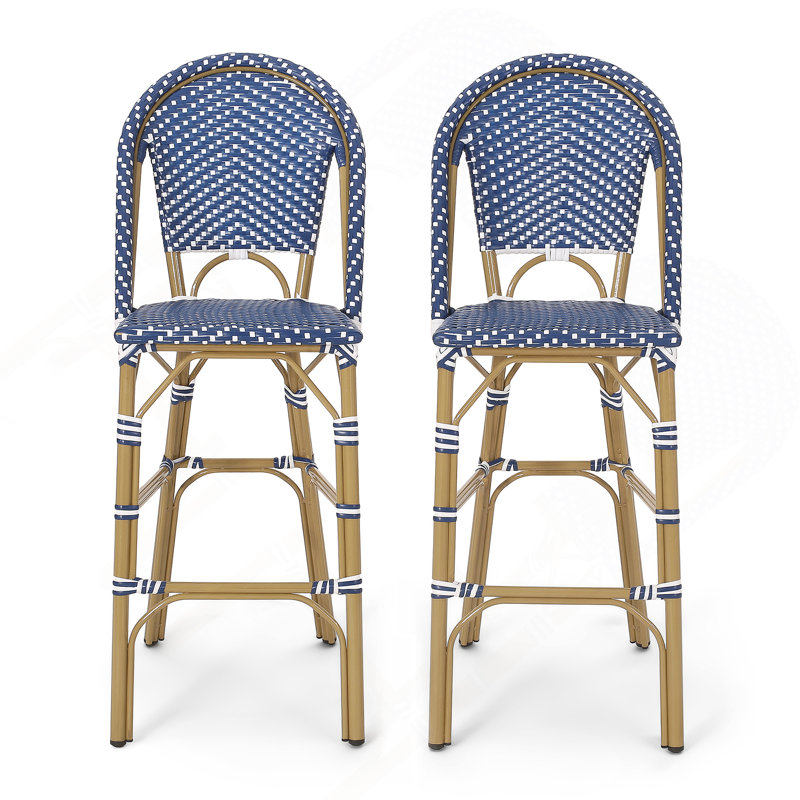 Tabourets de bar 4 pieds en aluminium bleu sarcelle avec repose-pieds
