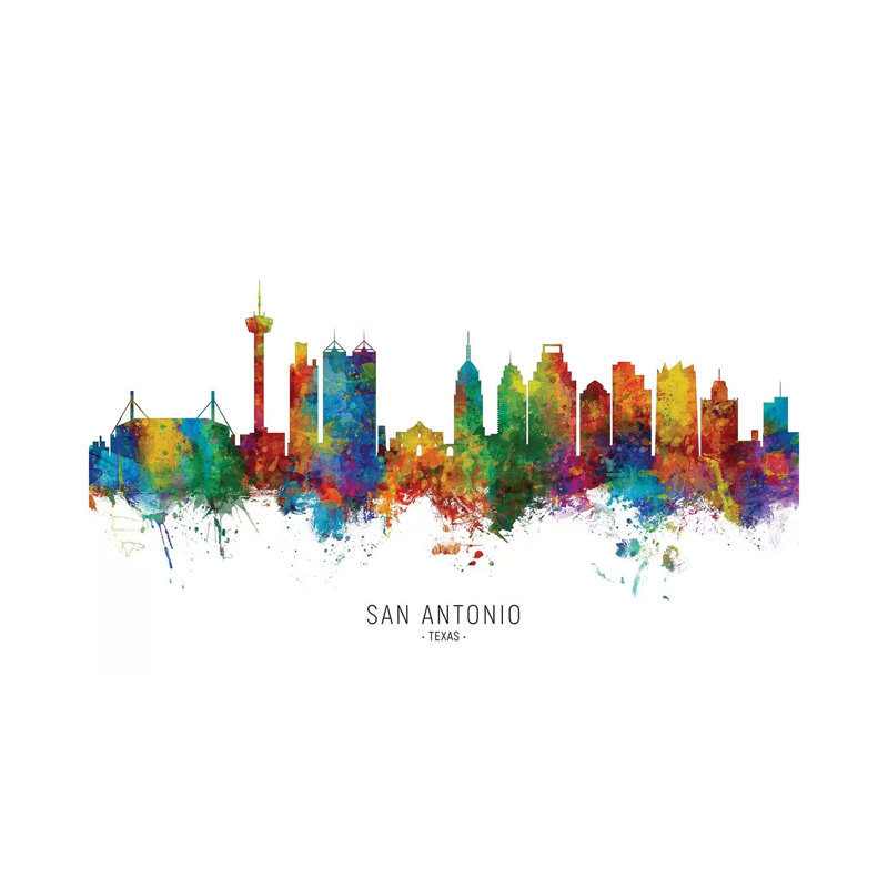«San Antonio Texas Skyline» par Michael Tompsett, impression sur toile tendue, H 12 po x l 18 po x 1,5 po