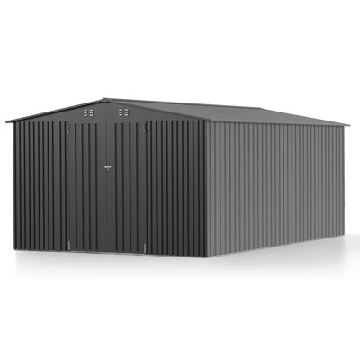 10 x 14 FT Outdoor Storage Shed, Metal Waterproof Storage Shed Steel Utility Garden Tool Shed with Door & Lock Outdoor Storage for Garden Patio Lawn Poolside Black