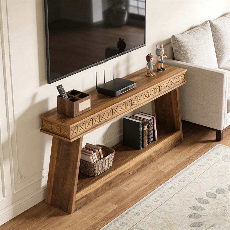 Two-Tiered Sofa Table, Versatile Entryway Console With Durable MDF And Rustic Farmhouse Style For Modern Living, Brown