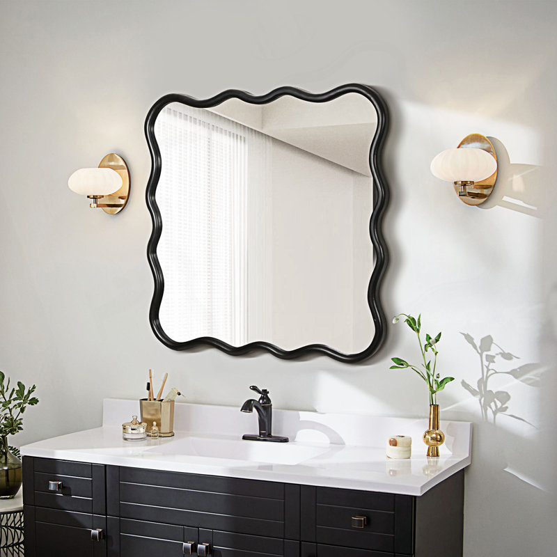 Miroir Wavy, Carrée, 36,03 po x 36,03 po, Noir