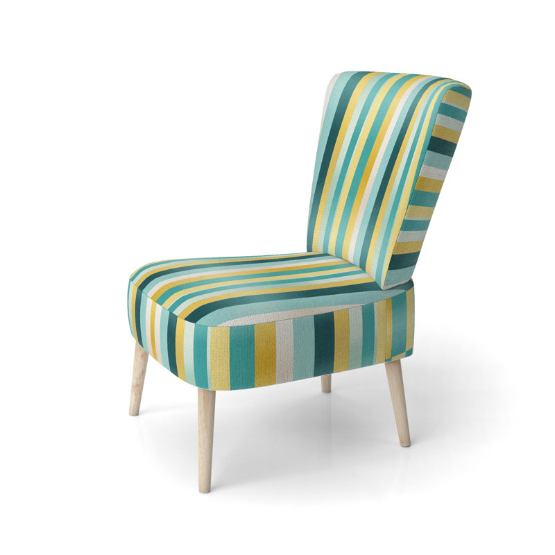 Chaise d'appoint d'appoint moderne et contemporaine en velours à rayures vertes et jaunes Harmony I