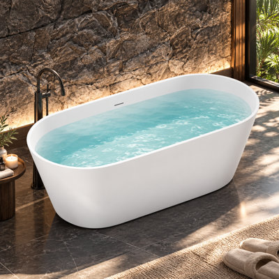 Baignoire de trempage autoportante à surface solide de 65 pouces KAKUSIGA pour salle de bain