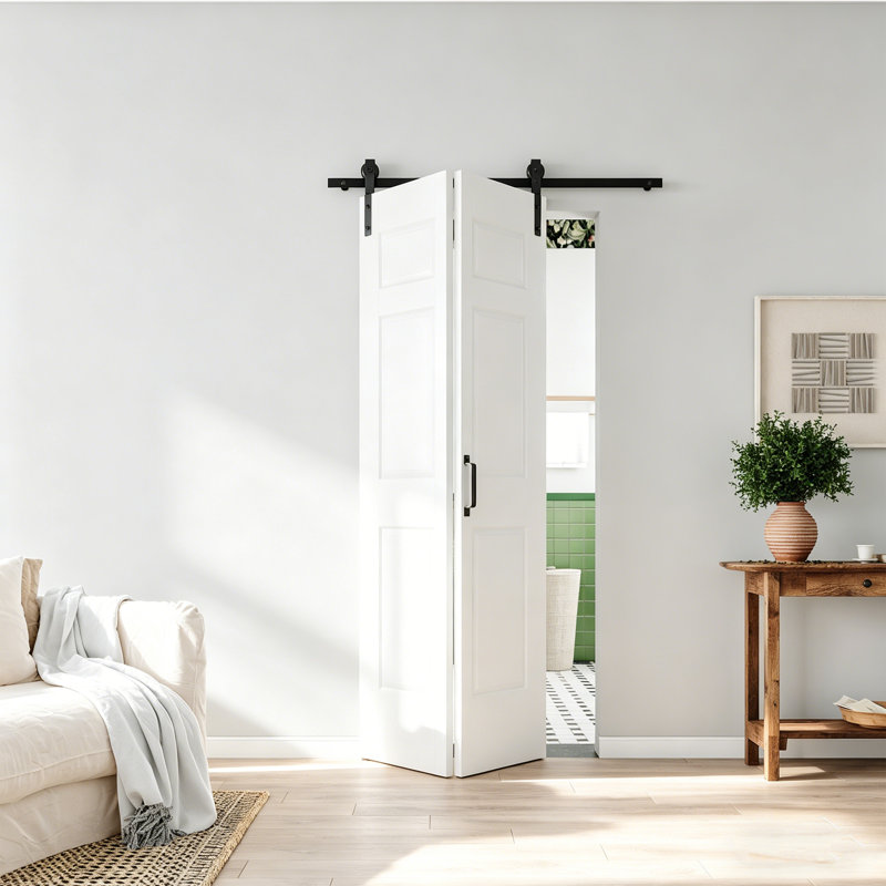 CHIC Mode Doors Porte de grange pliante 6 panneaux à noyau creux de 42 po x 84 po avec quincaillerie, 42 po x 84 po, Blanc